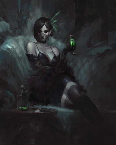 Mysterious Gothic Enchantress with a Glowing Potion