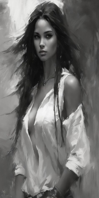 Mysterious Monochrome: An Intriguing Black and White Illustration of a Woman