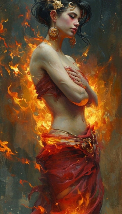 Mystique of the Flame Maiden: Blending Fantasy and Visual Drama