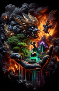 Mythical Creatures in a Vibrant Nature Landscape: A Blend of Folklore and Scenery