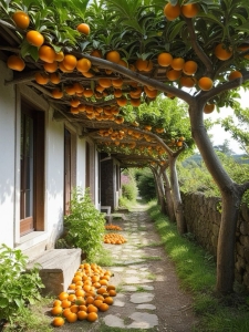 Orchard's Bliss: A Stroll Through Orange-Laden Pathways