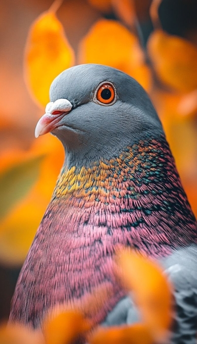 Pigeon's Majestic Plumage: An Autumnal Spectacle