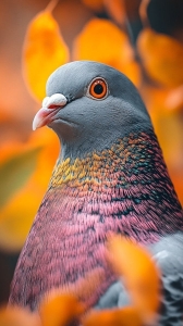 Pigeon's Majestic Plumage: An Autumnal Spectacle