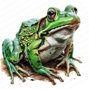 Portrait of a Vibrant Green Frog in its Natural Habitat