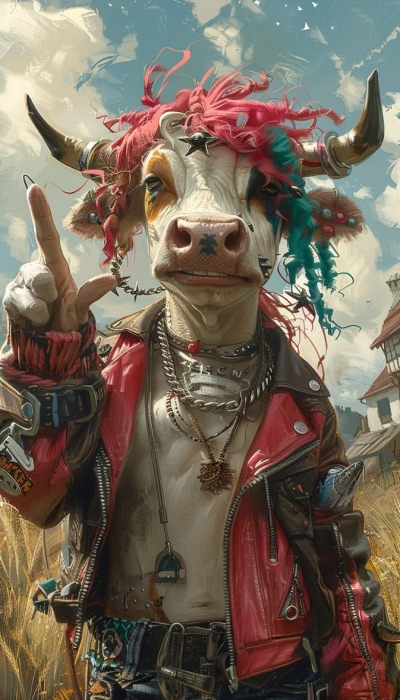 Punk-Style Bovine Character: Merging Rebellion with Rural Charm