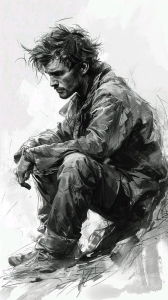 Sketch of a Contemplative Figure: A Study in Monochrome