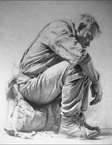Sketch of Introspection: A Realistic Drawing of a Reflective Figure