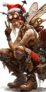 Steampunk Fairy in Festive Attire: A Blend of Whimsy and Fantasy