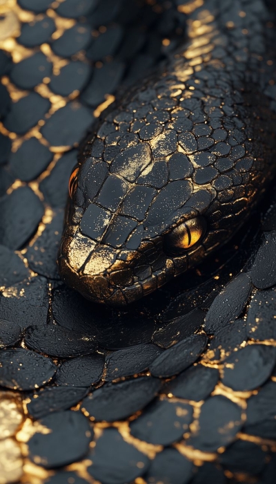 Striking Serpent: A Detailed Close-up of a Snake's Textured Scales and Golden Eye