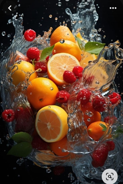 Stunning Display of Oranges and Raspberries in a Water Splash