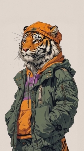 Stylish Anthropomorphic Tiger: Blending Fashion and Fantasy