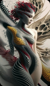 Surreal Digital Artwork: A Fusion of Human Form and Colorful Patterns