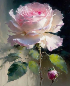 The Blossoming Beauty of a Pink Rose: A Painting Study