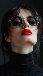The Chic Mystery: Sunglasses, Bold Red Lips, and a Dark Turtleneck