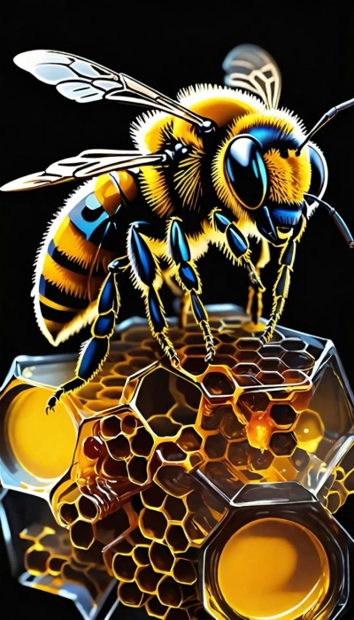 The Intricate World of Honeybees: A Close-Up of Honeycomb and Honey Production