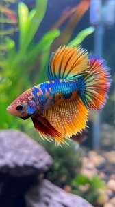 The Majestic Dance of a Multicolored Betta Fish