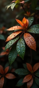 Transitioning Seasons: A Vivid Display of Dew-Kissed Leaves