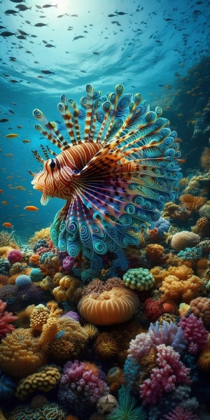 Underwater Splendor: Lionfish Amidst Vibrant Coral Formations