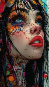 Vibrant Artistry: A Fusion of Realistic and Graphic Illustration in a Woman's Portrait