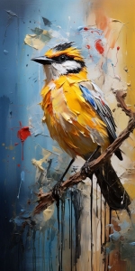 Vibrant Artistry: Colorful Bird on a Branch