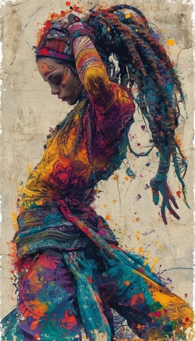 Vibrant Artistry: The Dance of Colors in a Stylized Dreadlocked Figure