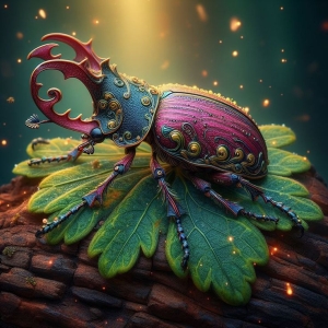 Vibrant Beauty in Nature: An Exquisite, Colorful Beetle on a Leaf