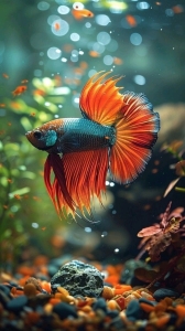 Vibrant Betta Fish in an Aquatic Wonderland