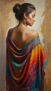 Vibrant Elegance: A Portrait of a Woman in a Colorful Shawl