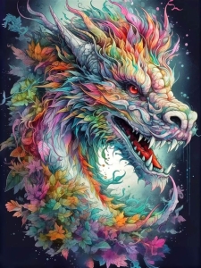 Vibrant Floral Dragon - A Mystical Fusion of Myth and Nature