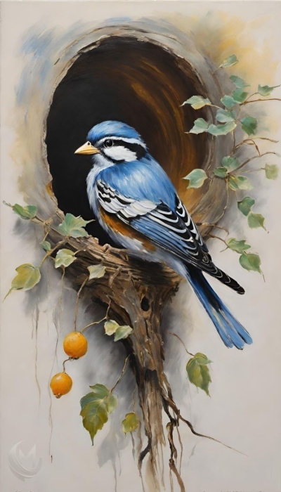 Vibrant Portrayal of a Bluebird in its Natural Habitat: A Stunning Artwork