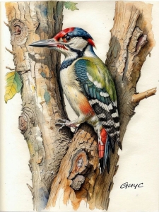 Vibrant Woodpecker: A Colorful Illustration of Nature's Percussionist