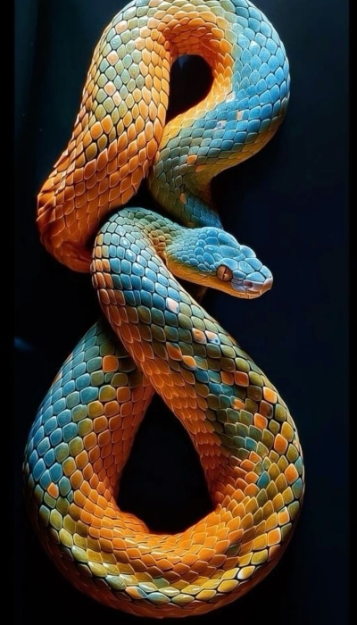 Vibrantly Colored Orange and Blue Snake: An Intricate Study of Scale Patterns and Body Structure
