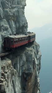Vintage Train Journey: A Scenic Adventure Along Cliffside Tracks