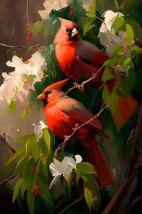 Vivid Red Birds: A Moment of Serenity Amongst Nature's Colors