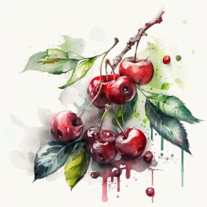 Watercolor Magic: The Artistic Representation of Cherries on a Branch