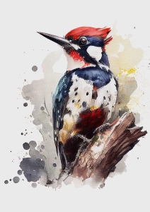 Watercolor Woodpecker: Artistic Illustration of Nature's Drummer
