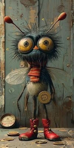 Whimsical Anthropomorphic Fly Character in Red Boots: A Playful Artistic Scene