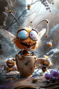 Whimsical Bee Cartoon: A Playful Encounter in a Fantasy World